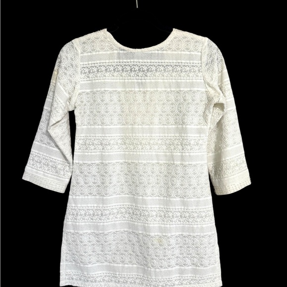 Stretch White Cream Lace and Beaded Long Sleeve Dress - Picture 2 of 7